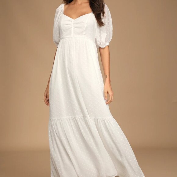 NWT Lulus White Swiss Dot Maxi Dress Size Large - Picture 1 of 14